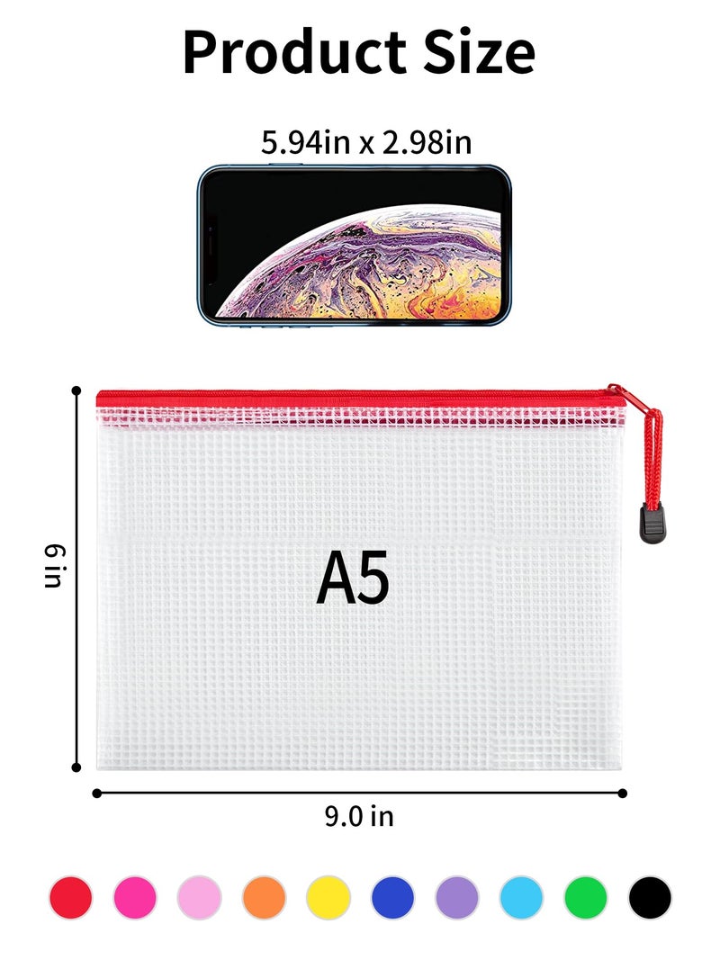 JARLINK 20 Pack 10 Colors Zipper Mesh Document Pouch, 6x9 Inch/A5, Plastic Water-Resistant File Bags, for School Office Supplies, Cosmetics Travel Storage, Assorted Color - Image 2
